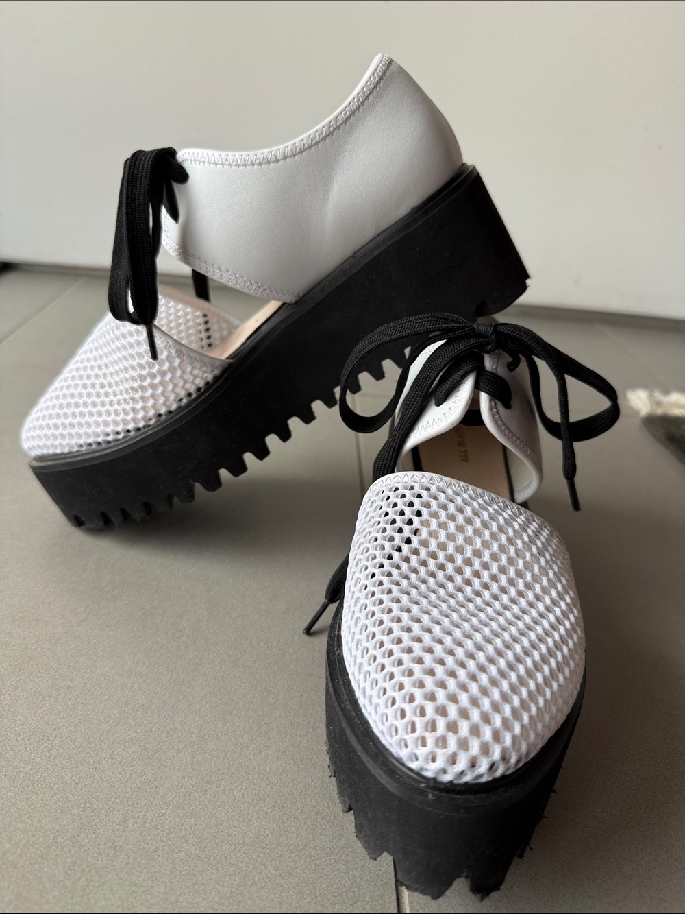 Black White Platform Lace-Up Women's Shoes by All Black